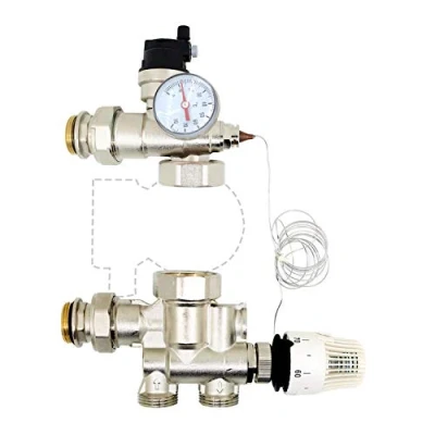 Immagine di kit gruppo pompa riscaldamento di valvola sfogo aria sicurezza testa termostatica termostato per collettore a pavimento ricircolo acqua