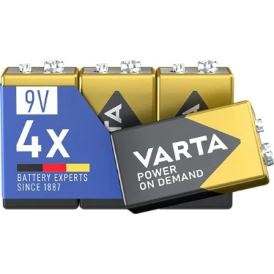 Immagine di VARTA Batterie Blocchi da 9V, confezione 4, pile Power on Demand, Alcaline, pacco di stoccaggio, flessibili, potenti, per rilevatori fumo, allarmi antincendio [Esclusivo su Amazon]