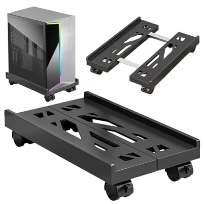 Immagine di SPORWAY CPU Holder Cart: Supporto per PC con 4 Ruote, Case Stand Regolabile, Carrello Porta Computer Tower, Desktop Adatto alla Maggior Parte dei