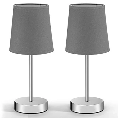 Immagine di Monzana 2x Lampada da Comodino Metallo Paralume in Tessuto E14 Luce Soffusa Lettura Cavo 120cm