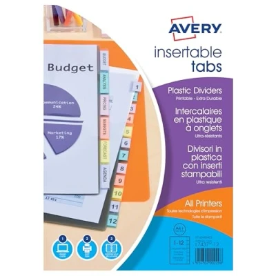 Immagine di AVERY 60400402 1 x Set di divisori in polipropilene trasparente, formato A4, etichette personalizzabili. E Laser