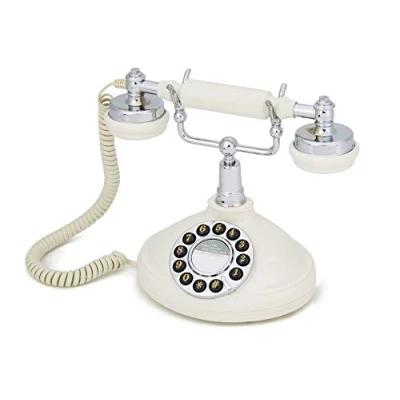 Immagine di GPO Opal Telefono a Quadrante Push Button, Stile Retrò, Panna e Effetto Cromato
