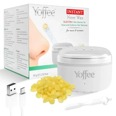 Immagine di Yoffee Instant Nose Wax Scaldacera Elettrico per Rimozione dei Peli del Naso e delle Sopracciglia 50g Cera Naturale d&#039;Api, 6 Applicatori Plastica, USB Tipo C, Riscaldamento Rapido, Sicuro da Usare