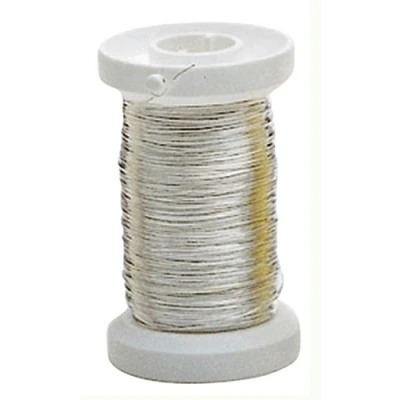 Immagine di GLOREX 6 2220 109 Filo d&#039;Argento con Anima in Rame Placcato Argento, 0,4 mm x 40 m Bobina, per l&#039;artigianato, la Legatura di composizioni Floreali e corone o creazione Gioielli