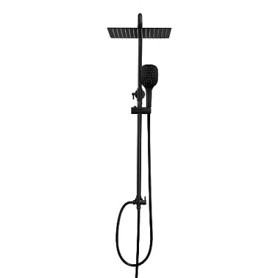Immagine di Görbach Colonna doccia Nero Opaco in Acciaio Inox Set a Pioggia con Soffione e Doccetta (25x25cm)
