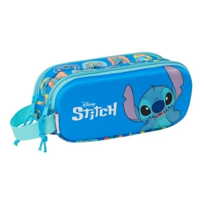 Immagine di Stitch 3D astuccio doppio 3D, per bambini, ideale bambini in età scolastica, comodo e versatile, qualità resistenza, 21 x 6 8 cm, colore blu, Estándar, Casual