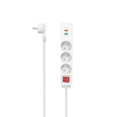 Immagine di Hama Multipresa 3 posizioni Schuko, spina cavo 1.4 metri, bianco, con switch on/off, 1 presa USB A, Type C, Power Delivery/Quick Charge