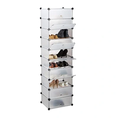 Immagine di Relaxdays 10021963_50 Scarpiera Armadio, 10 Ripiani, Sistema a Incastro, Salvaspazio, HxLxP 176 x 49 37 cm ca., Trasparente