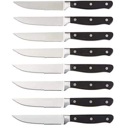 Immagine di Amazon Basics Set Premium di coltelli da carne, 8 pezzi, Nero/acciaio inossidabile