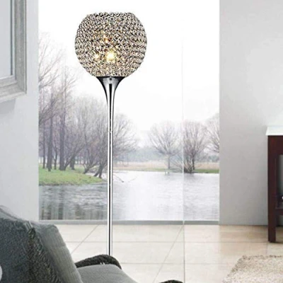 Immagine di WANGIRL Lampada da Terra in Cristallo, E27 Base Piantana con Interruttore a Pedale, Lampade Salotto Moderna (9.84&quot; x64.6&quot;) (Color : Silver)