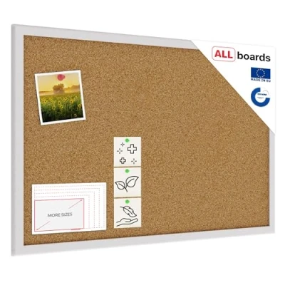 Immagine di ALLboards Lavagna in Sughero con Cornice Argento Legno 60x40cm, Bacheca per Puntine Spille Memoboard