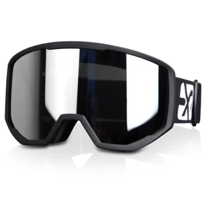 Immagine di occhiali da sci per uomo e donna, snowboard, neve OTG, 100% protezione UV, portatori di occhiali, anti nebbia, (Argento nero)