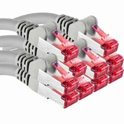 Immagine di cavo di rete CAT6, 10 x 0,5 m, schermatura SFTP, CAT.6, RJ45, patch Ethernet, DSL, LAN, router, interruttore, modem feld, grigio, pezzi