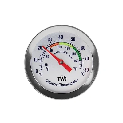 Immagine di Termometro per compost in acciaio inox casa e cortile, diametro 50 mm, quadrante C &amp; F, 295 acceleratore
