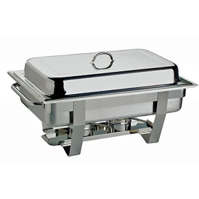 Immagine di APS Chafing Dish &quot;Chef&quot; con un contenitore per alimenti in acciaio inossidabile profondo 65 mm, due contenitori la pasta combustibile, una bacinella l&#039;acqua, coperchio, telaio e manici lunghi cavi