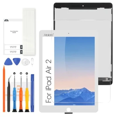 Immagine di Arbilato schermo per iPad Air 2 2014 Sostituzione di seconda generazione Display LCD A1566 Set digitalizzatore touch screen A1567 Parti riparazione (9,7 pollici) (bianco)
