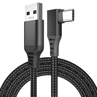 Immagine di Cavo VR Link da USB a C per Meta Quest 3 / 2 Pro/Pico 4 e PC/Steam di MMOBIEL in Nylon Intrecciato Type 90 Gradi Cuffie Gioco 5 m Nero