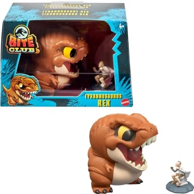 Immagine di Mattel Jurassic World Bite Club Dinosauro Action Figure &amp; Accessorio, Tyrannosaurus Rex Chubby Stylized Toy Collectible