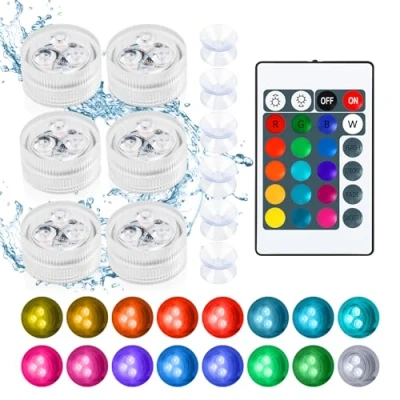 Immagine di 6 Pezzi Luci Piscina Impermeabile, 4 Modalità 16 Colori RGB, Cambiano Colore Piscina, Luce Subacquea IP68 con Telecomando e Ventose, per Acquario Laghetto Giardino Festa