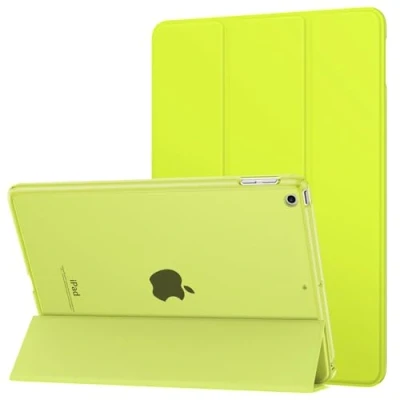 Immagine di MoKo Cover Compatibile con 2018/2017 iPad 9.7 6th/5th Generazione, Ultra Sottile Leggero Custodia in Tri Fold Auto Sveglia/Sonno Retro Semi Trasparente Rigido, Giallo+Verde