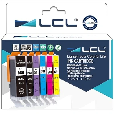 Immagine di LCL 580XXL 581XXL Cartucce d&#039;inchiostro Compatibili per Canon PGI 580 CLI 581 XXL Pixma TS8150 TS8151 TS8152 TS9150 TS9155 TS8350 TS8250 TS8251 TS8252 Printer (6 Pezzi)
