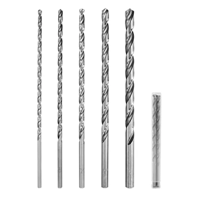 Immagine di QWORK® 5 Pezzi Set di Punte Elicoidali, per Trapano Extra Lunghe HSS da 200 mm, Diametro 4 mm/5 mm/6 mm/8 mm/10 Legno, Plastica e Alluminio