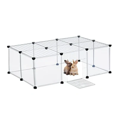 Immagine di Relaxdays Recinto per Conigli, Porcellini d’India, HLP: 37x110x75 cm, Estensibile, con Porticina, Trasparente, Bianco