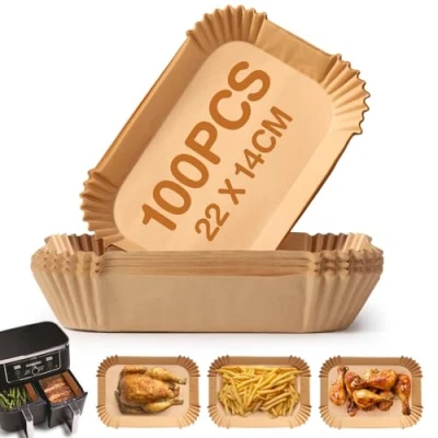 Immagine di Diboniur Carta Forno per Friggitrice ad Aria 22x14cm, 100Pz Fogli Aria, Antiaderente Usa e Getta Ninja AF300EU/AF400EU Altri Doppio Zona Airfryer (Rettangolare)