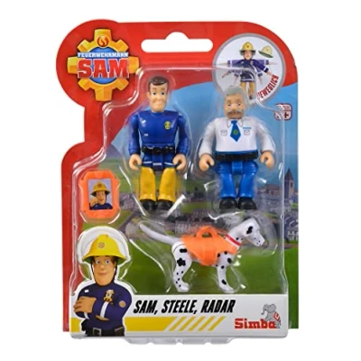 Immagine di Fireman Sam Selezione: Simba Set di personaggi pompiere, confezione doppia con animale, serie 4, action figure Norman Steele Penny (Sam; Steele; Radar)