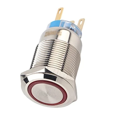 Immagine di Interruttore a pulsante da 19 mm 12V autobloccante LED scatto impermeabile On Off Round mentale (Red)