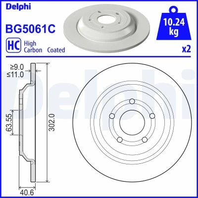 Immagine di Disco freno DELPHI BG5061C indietro, ventilato, completo, altamente carbonizzato, 2 pezzo