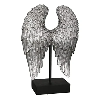 Immagine di Casablanca Scultura decorativa a forma di ali d&#039;angelo, in poli, colore: argento, altezza 30 cm