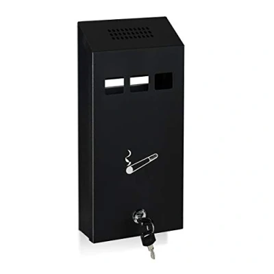 Immagine di Relaxdays Posacenere da Muro per Esterno, Ceneriera con Chiave &amp; Materiale Montaggio, Resistente, 20 x 16 8,5 cm, Nero