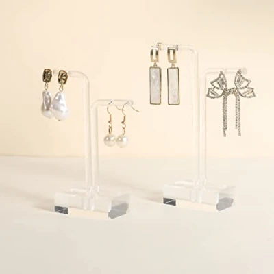 Immagine di GemeShou 2 supporti per esposizione orecchini in acrilico vendita, organizzatore porta trasparenti, mini con barra L trasparenti【2 pezzi】