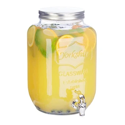 Immagine di Relaxdays Dispenser per Bevande 8 l, Contenitore in Vetro, alla Spina, con Rubinetto, Design Vintage, Trasparente