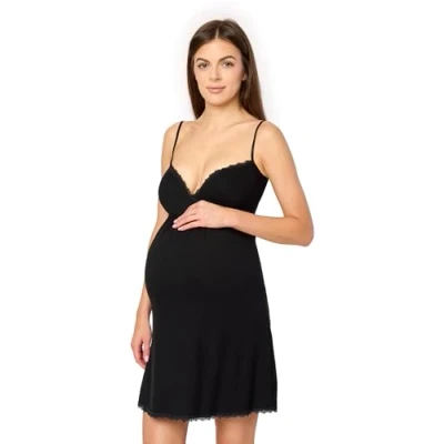 Immagine di Merry Style Sottoveste Donna Premaman Camicia da Notte Estiva Abito Estivo Elastica Leggero Traspirante Sottogonna in Viscosa MS10 466 (Nero, L)