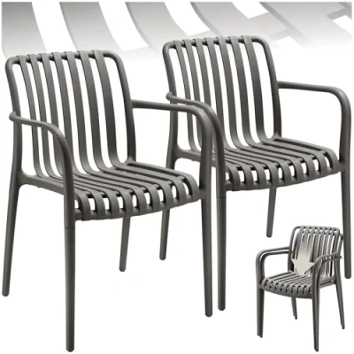 Immagine di TecTake®, Set da 2 sedie giardino impilabili, sedia esterno in plastica, esterno, terrazzo, polipropilene, poltrone moderne, cucina, mobili Antracite