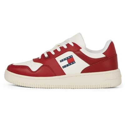 Immagine di Tommy Jeans NEW Retro Basket Sneakers basse, Donna, Taglia: 39, Magma red Pelle e tessuto