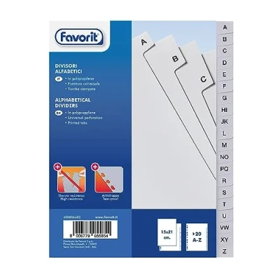 Immagine di Favorit Divisori A Foratura Universale per Raccoglitori ad Anelli con 20 Tacche Alfabetiche Grigie Z, 14.8 x 21 cm, Bianco