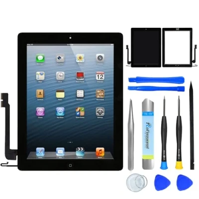 Immagine di NB+ Schermo di ricambio per iPad 4 Gen da 9,7 pollici Digitizer 2012, 9.7 2012 A1458 A1459 A1460, adesivo preinstallato, include strumenti riparazione, con pulsante Home (nero)