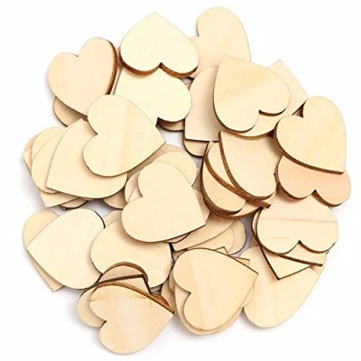 Immagine di Cuori in Legno (5cm) x100 dall&#039;Aspetto Rustico per Progetti Bricolage Forme Artigianali Decorazioni di Nozze Abbellimenti Cuore d&#039;Amore Accessorio Libro degli Ospiti