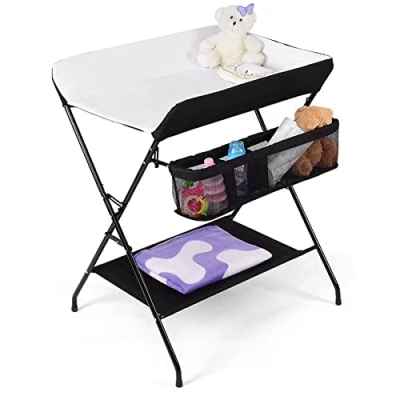 Immagine di Fasciatoio Pieghevole per Bagnetto Neonati, Tavolo Cambio Pannolini Multifunzionale Portatile, Altezza Regolabile,Fasciatoio con Vaschetta Neonato 2in1,Fasciatoio