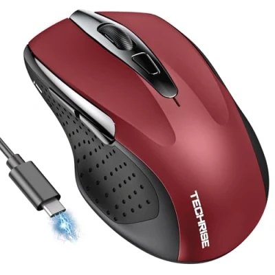 Immagine di TechRise Mouse Bluetooth, Wireless 2.4G (BT 5.0/3.0+2.4G), Ergonomico Ricaricabile 4800 DPI con Ricevitore USB A, Silenzioso 6 Livelli, Adatto per Laptop, PC, Windows
