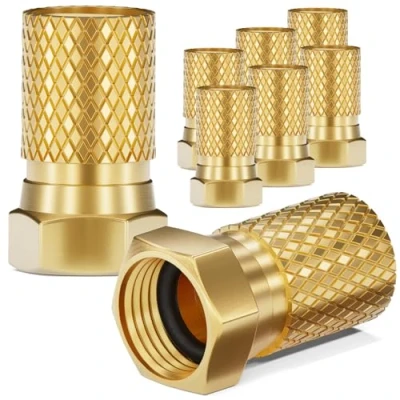 Immagine di HB DIGITAL 8 connettori F da 8,2 mm con guarnizione in gomma, placcati oro, per cavo antenna coassiale, di accoppiamento, BK, impianti massicci, HQ 4K UHD
