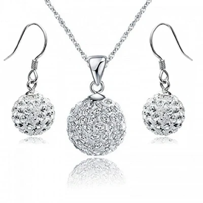 Immagine di Crystalline Azuria Donna Argento 925 Cristalli Disco Palla Bianco Parure Collana con Ciondolo 45 cm Orecchini Gancetto