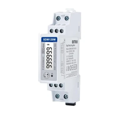 Immagine di Misuratore elettrico monofase Eastron SDM120 Modbus Rail DIN 45 Amp kWh Pulse RS485 RTU. Display LCD retroilluminato digitale. MID/Taratura