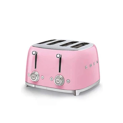 Immagine di Smeg, Tostapane 4x4 TSF03PKEU, 4 Scomparti da 36mm, 6 Livelli di Doratura, Funzione Riscaldamento, Scongelamento e Bagel, Espulsione Automatica del Pane, 2 Cassetti Raccoglibriciole, 2000W, Rosa