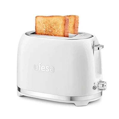 Immagine di Ufesa Classic Pinup, Tostapane Design Vintage, 850 W, 2 Fette, Bocca Ampia Adatta a Qualsiasi Tipo di Pane, 7 Livelli tostatura, Tripla Funzione, Raccoglicavo, Vassoio Raccogli Briciole, Bianco