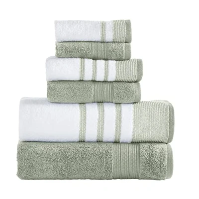 Immagine di Modern Threads Set da 6 pezzi, 2 asciugamani bagno, per le mani, salviette, asciugatura rapida, bianco/contrasto Reinhart Salvia