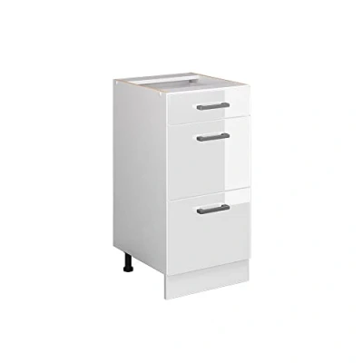 Immagine di Vicco mobiletto base per cucina R line, Bianco lucido/Bianco, 40 cm con cassetti, senza piano di lavoro